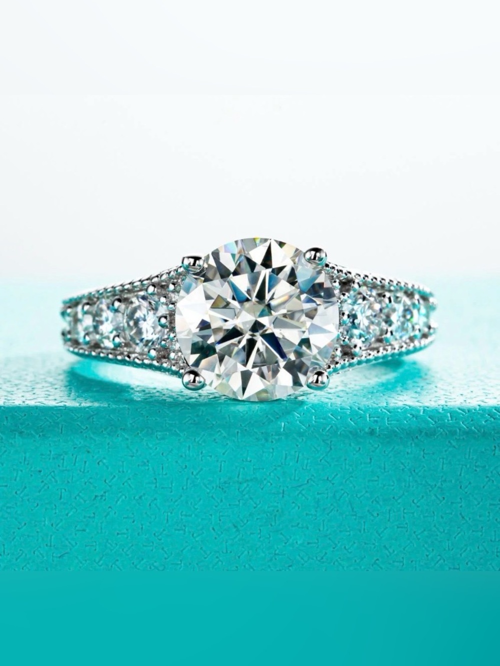3.8 CTW Moissanite Ring 3CT Center D VVS1 925 Sterling Silver 14K Gold Plated